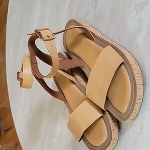 Franco Sarto Tan Leather  sandals with ankle strap.  Barely worn. Size 7